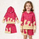 BLS0040 Ice Cream Drip Pink Color Hoodie Girls Shorts Set