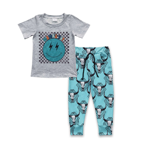 BSPO0116 Mama's boy Skull Bull Blue Boy's Set