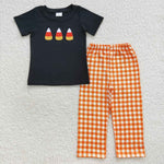 Halloween Embroidery Candy Corn Kids Sibling Matching Clothes