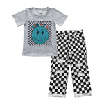 BSPO0123 Mama's boy Black Plaid Hole Jeans 2 Pcs Boy's Set