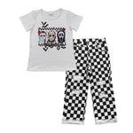 BSPO0126 Halloween Vibes Black Plaid Hole Jeans 2 Pcs Boy's Set