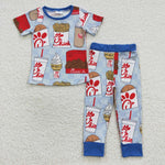 BSPO0148 Chick Food Blue Boy's Pajamas Set