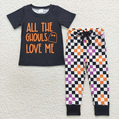 BSPO0160 All the ghouls love me Plaid Boy's Set