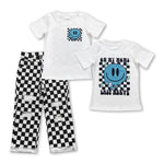 BSPO0191 Smiley face Black Plaid Jeans 2 Pcs Boy's Set