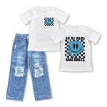 BSPO0192 Smiley face Blue Jeans 2 Pcs Boy's Set