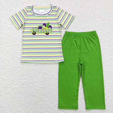 BSPO0215 Embroidery Mardi Gras Green Boy Set