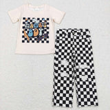 BSPO0243 MAMA'S BOY Black Plaid Jeans 2 Pcs Boy's Set