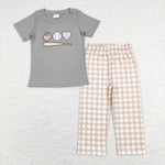 BSPO0244 Embroidery Baseball Grey Plaid Boy Set