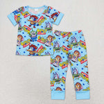 BSPO0376 Cartoon Blue Dog Boys Pajamas Set