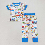 BSPO0385 Excavator Truck Blue Boys Pajamas Set