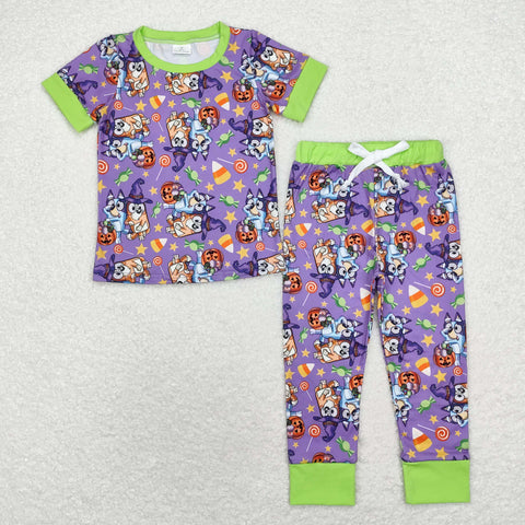 BSPO0409 Halloween Cartoon Blue Dog trick or treat Boys Pajamas Set