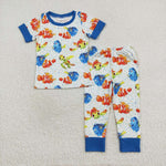 BSPO0419 Cartoon Fish Blue Boys Pajamas Set