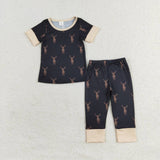 BSPO0440 Bamboo Elk Deer Black Boys Pajamas Set