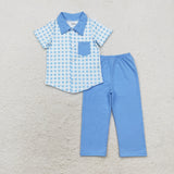 BSPO0466 Blue Plaid Polo Shirt Boys Set