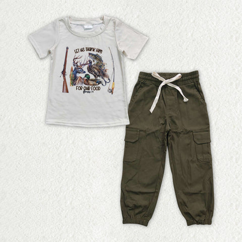 BSPO0485 Hunting Mallard Elk Army Green Pants Boys Set