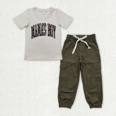 BSPO0486 MAMA'S BOY Camo Army Green Pants Boys Set