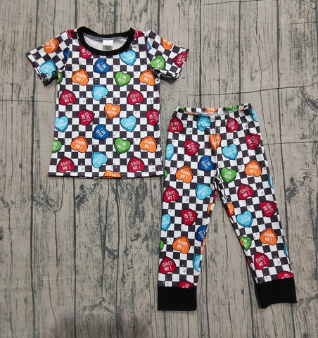 Preorder Samples BSPO0490 I am happy Love Plaid Boys Pajamas Set