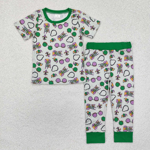 BSPO0495 Mardi Gras Glasses Boys Pajamas Set