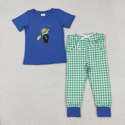 BSPO0506 Embroidery Fish Men Blue Boys Set