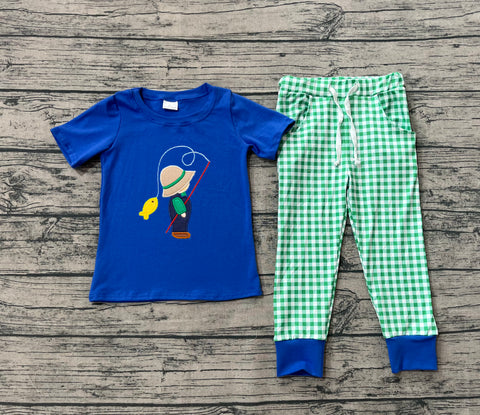 Preorder BSPO0506 Embroidery Fish Men Blue Boys Set