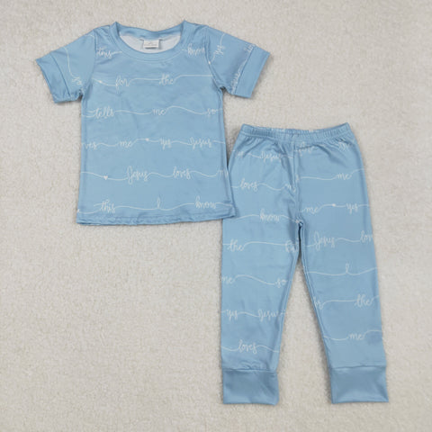 BSPO0529 Loves Tells Blue Boys Pajamas Set