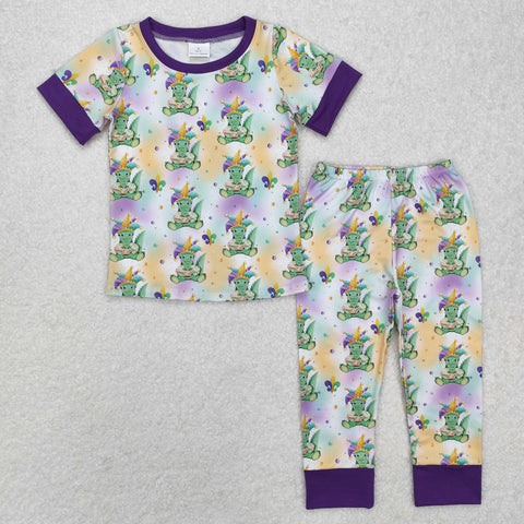 BSPO0547 Mardi Gras Crocodile Purple Boys Pajamas Set