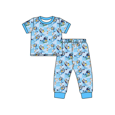 Preorder 01.04 BSPO0552 Cartoon Blue Dog Boys Pajamas Set