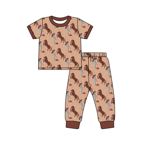 Preorder 01.11 BSPO0555 Western Cowboy Horse Boys Pajamas Set