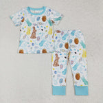 BSPO0557 Easter Rabbit Bunny Blue Boys Pajamas Set