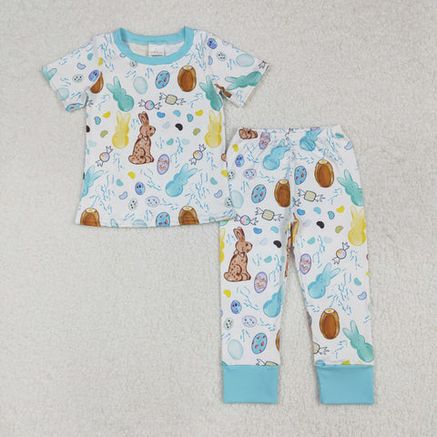 BSPO0557 Easter Rabbit Bunny Blue Boys Pajamas Set