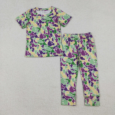 BSPO0584 Mardi Gras Camo Kids Pajamas Set
