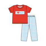 Preorder Samples Embroidery I LOVE MOM Plaid Boys Set