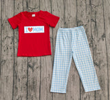 Preorder Samples Embroidery I LOVE MOM Plaid Boys Set