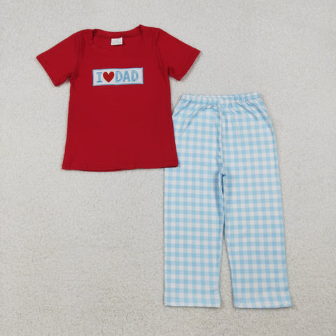 BSPO0589 Embroidery I LOVE DAD Plaid Boys Set