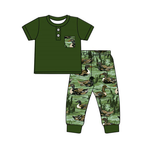 Preorder 10.16 MOQ 5 pcs BSPO0595 Mallard Ducks Green Boys Set