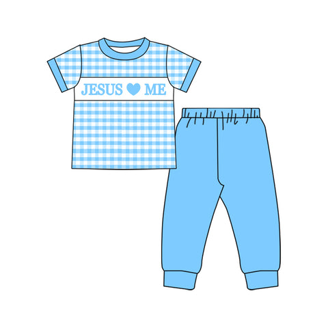 Preorder 10.16 MOQ 5 pcs BSPO0600 Jesus Love Me Blue Boys Set