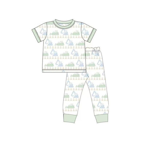 Preorder 10.29 MOQ 5 pcs BSPO0609 Truck Car Green Boys Pajamas Set