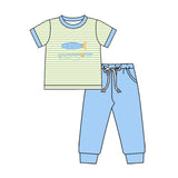 Preorder Samples BSPO0612 Embroidery Fishing Hook Blue Boys Set