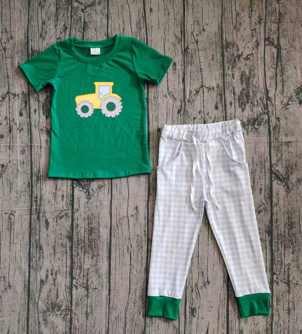 Preorder Samples BSPO0615 Embroidery Truck Car Green Boys Set