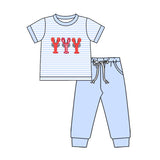 Preorder Samples BSPO0616 Embroidery Crawfish Blue Boys Set