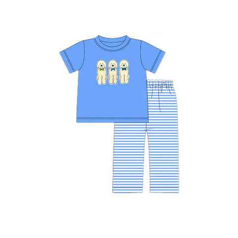 Preorder 11.24 MOQ 5 pcs BSPO0623 Dog Blue Stripe Boys Set