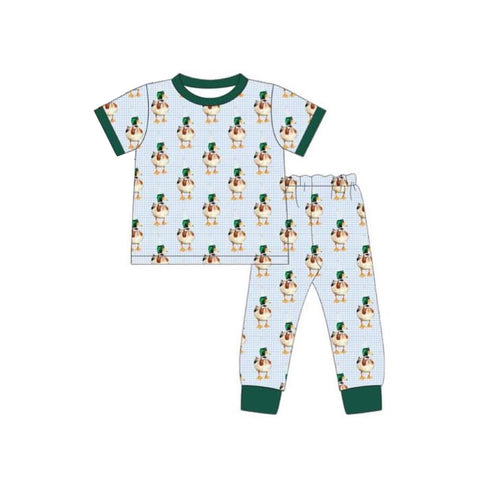 Preorder 11.24 MOQ 5 pcs BSPO0624 Mallard Ducks Green Boys Pajamas Set