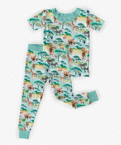 Preorder 11.28 MOQ 5 pcs BSPO0627 Zoo Forest Animals Green Boys Pajamas Set