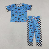 BSPO0628 Cartoon Car Flag Star Plaid Boys Outfits