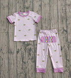 Preorder Samples BSPO0630 Embroidery Mardi Gras Purple Plaid Boys Pajamas Set