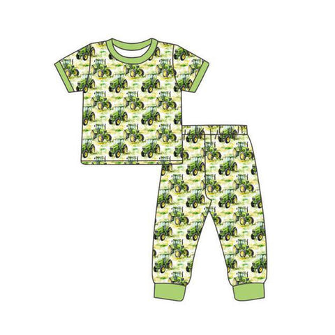 Preorder 12.03 MOQ 5 pcs BSPO0631 Truck Car Green Boys Pajamas Set