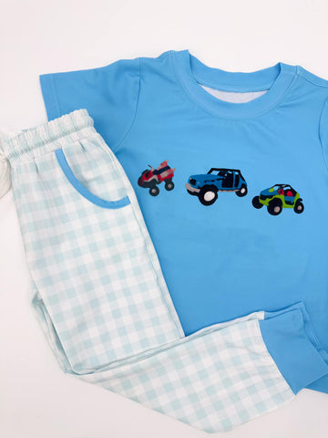 Preorder 12.04 MOQ 5 pcs BSPO0633 Cars Blue Plaid Boys Set