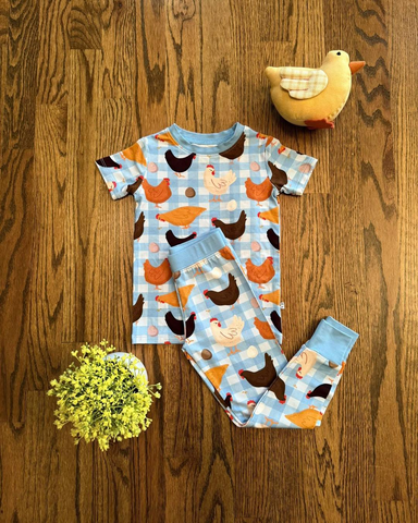 Preorder 12.08 MOQ 5 pcs BSPO0638 Farm Chick Egg Boys Pajamas Set