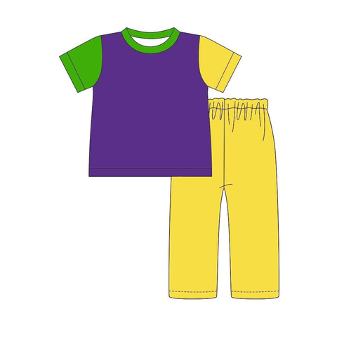 Preorder 12.12 MOQ 5 pcs BSPO0639 Mardi Gras Solid Color Boys Pajamas Set
