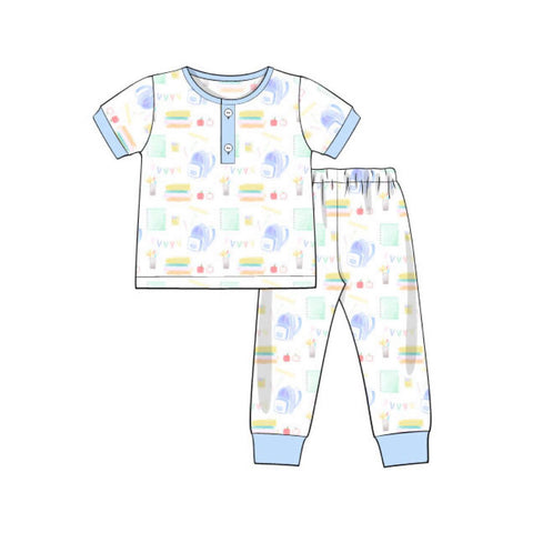 Preorder 12.13 MOQ 5 pcs BSPO0640 Back To School Blue Boys Pajamas Set